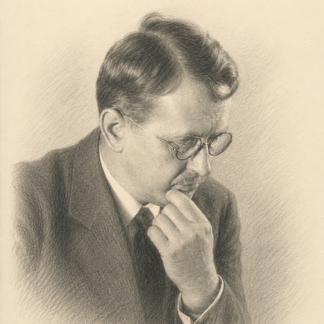 Pencil portrait of Hermann Weyl in contemplation